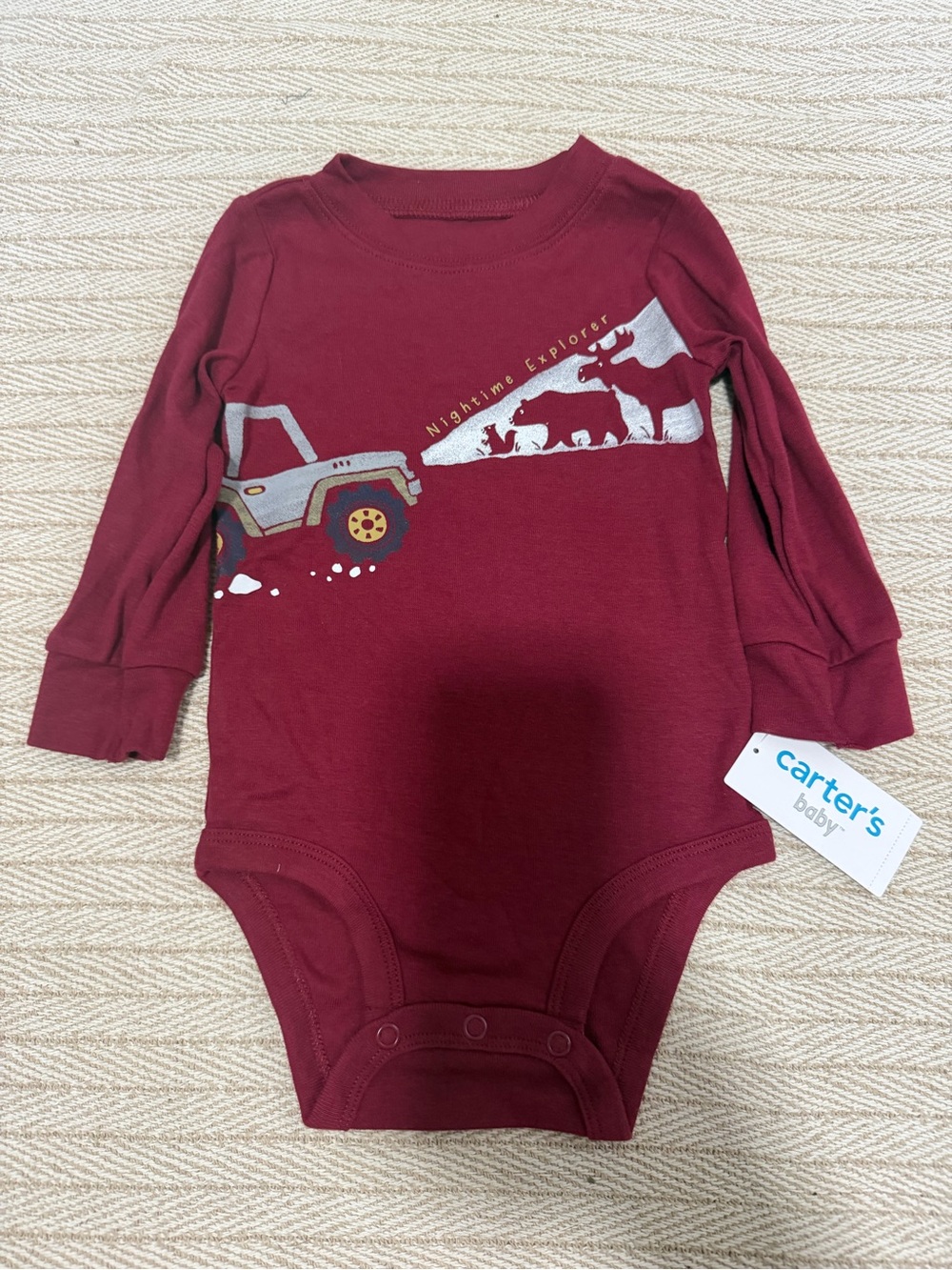 Carter's Maroon Long-Sleeve One-Piece Bodysuit with Animal & Jeep Graphic